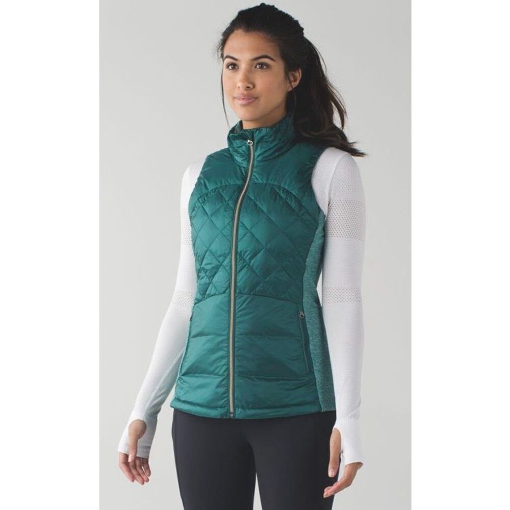 Lululemon Down For A Run teal goose down Puffer VEST Coat sz 6